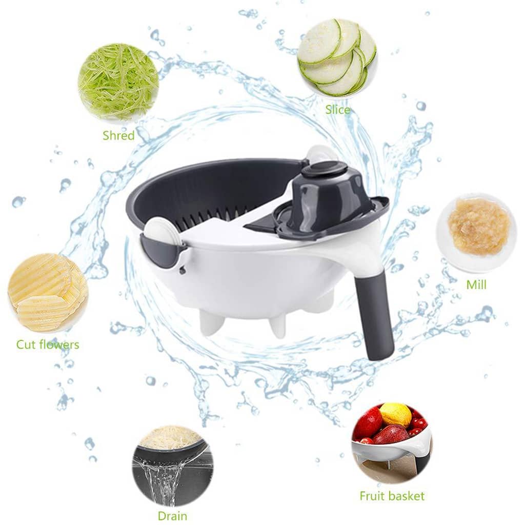 9 in 1 Vegetable cutter and descriptive  Magic Rotate Vegetable Cutter