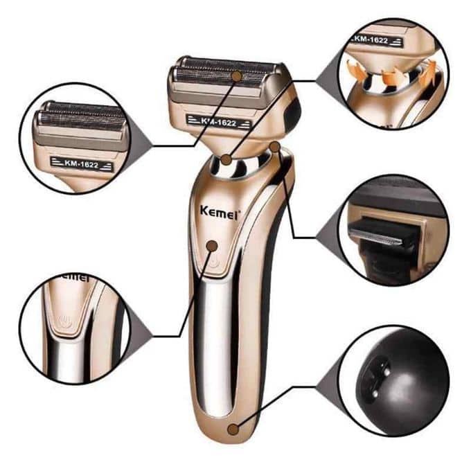 KM1622 beard and hair clipper and sideburns trimmer from Kemei International Company, Charge time 8 hours, Cordless use time 60 minutes, Rechargeable shaver