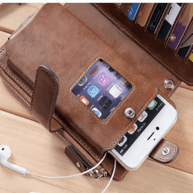 محفظة كانجرو جلد طبيعي  محفظة للاموال والموبايل محفظة جلد للرجال محفظة يد محفظة رجال الاعمال