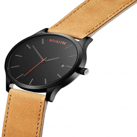 ساعة MVMT التناظرية من الجلد للرجال من الجلد تعرض التاريخ للرجال والنساء ، ساعة رجال الأعمال